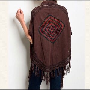 Avril boho linen & cotton tassel crochet kimono